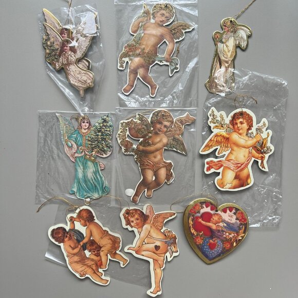 Vintage Victorian Christmas Ornaments 80s Scrap Die Cut Relief Bundle Set Angels - Picture 5 of 9